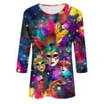 thumbnail image 5 of QATAINLAV Women's Mardi Gras Shirts Fashion Casual Round Neck 3/4 Sleeve Loose T-Shirt 2025 Carnival Party Graphic Shirts Multicolor XXXL Birthday Gifts, 5 of 6