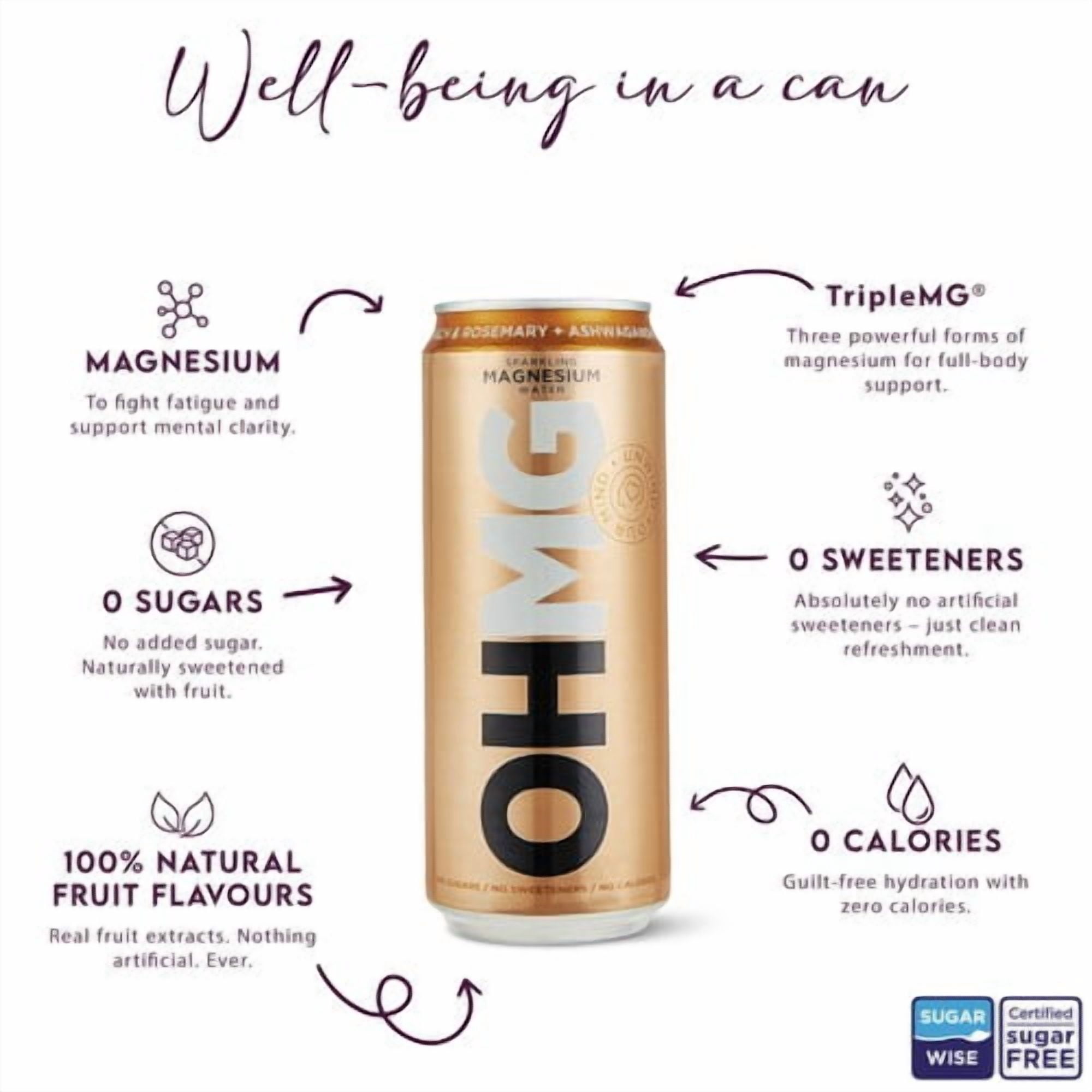 OHMG Variety sparkling magnesium water 4 x 330ml, British Import (Pack of 2)