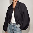 thumbnail image 4 of Unir Collared Zip Up Casual Bomber Jacket for Women, Balloon Sleeve Cropped, Thick Durable Polyester Everyday Outerwear, 1 Piece, S-L, 4 of 6