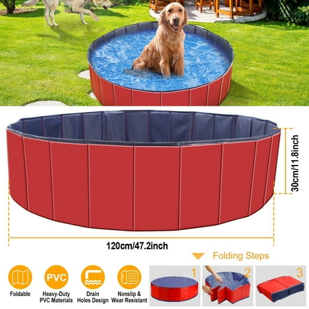 UPC: 0616043300078 | iMounTEK Foldable Dog Bath Swimming Pool Plastic Kiddie Pool Professional Tub for Pets Kids Baby and Toddler  48in Red