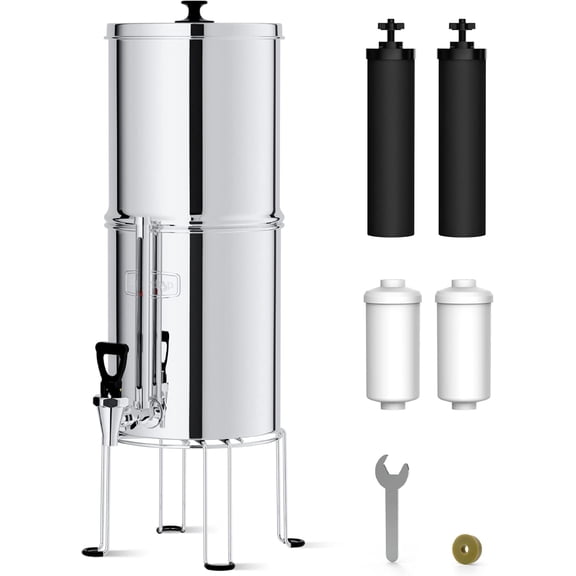 Restored Waterdrop Gravity-fed Water Filter System, 2.25G Stainless-Steel System with 4 Filters, Metal Water Level Spigot and Stand (Refurbished)