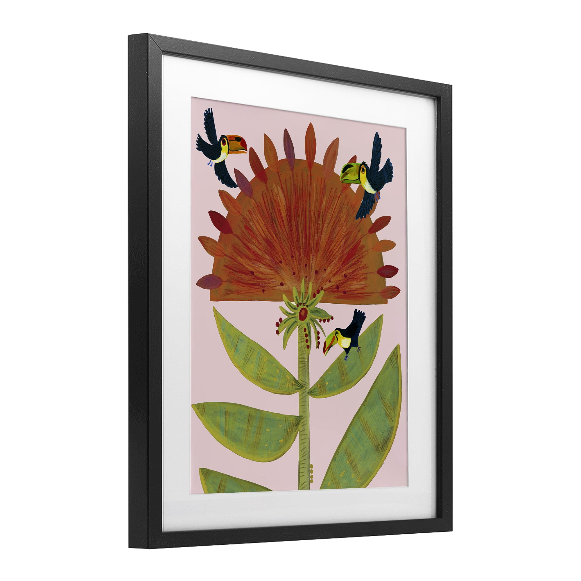 Stupell Industries Tropical Plant & Toucans Black Framed Print Under Glass, design by Kay Widdowson