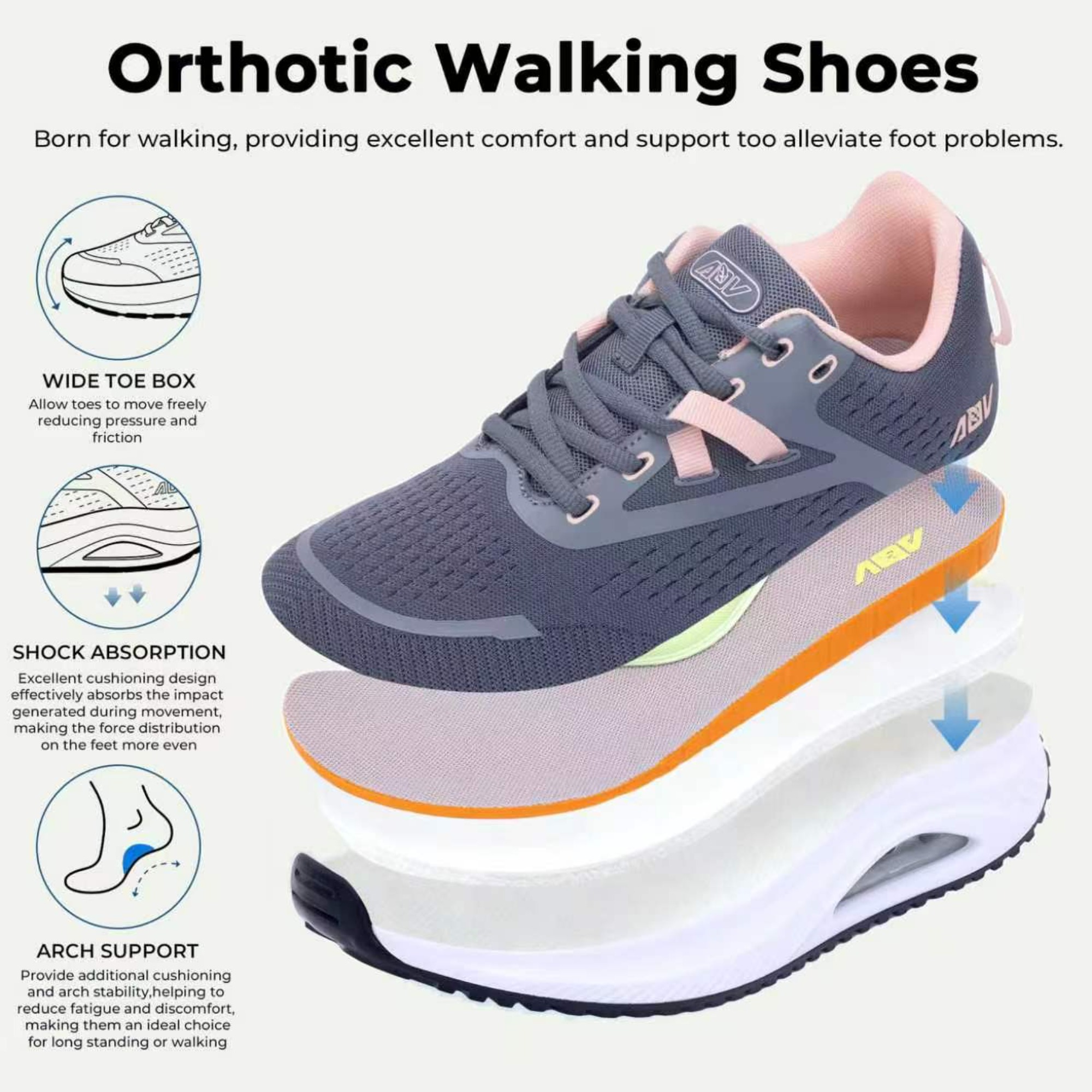 FefiYo Women's Orthotic Walking Shoes, Wide Toe Box photo 3
