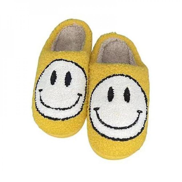 Pantuflas sin cordones, cómodas, cómodas y de felpa suave con cara sonriente.yt