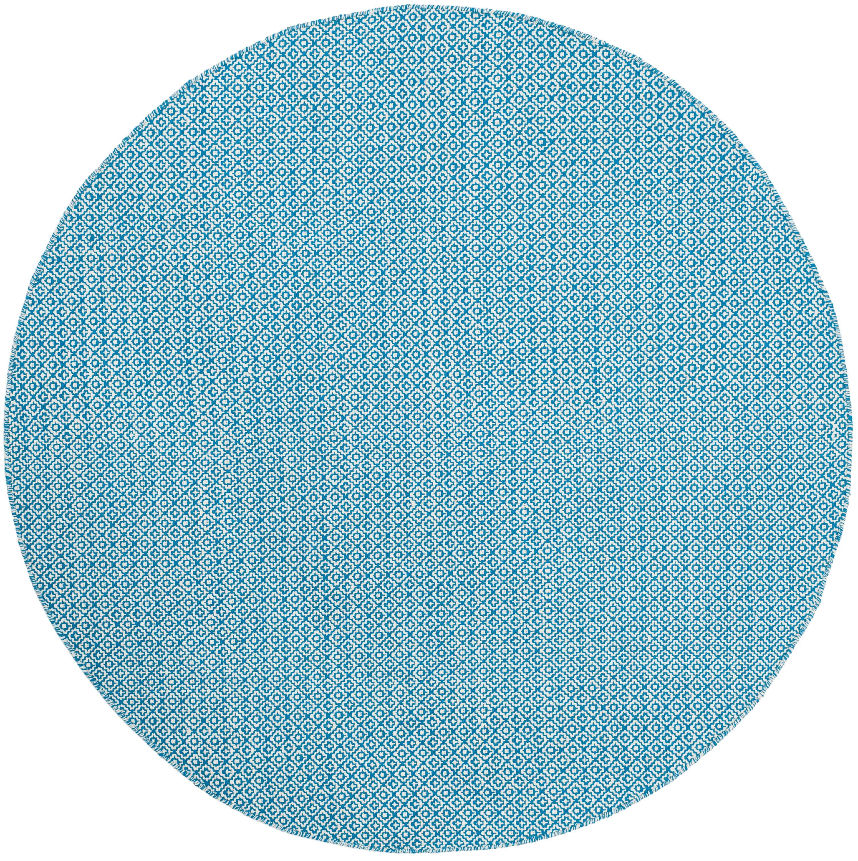 SAFAVIEH Montauk Audra Geometric Cotton Area Rug, Ivory/Blue, 6' x 6' Round