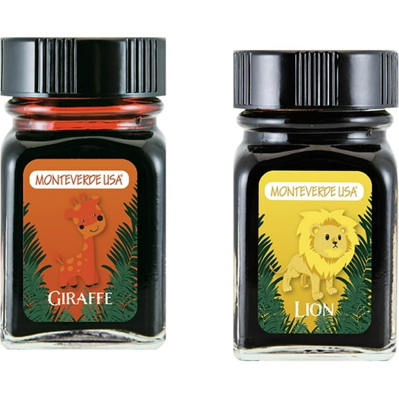 Monteverde 60ml Ink, Giraffe (Orange), Lion (Yellow) Jungle Ink (G309GI, G309LI) Fountain Pen Ink (30ml Each Ink Bottle, 2 Pack)