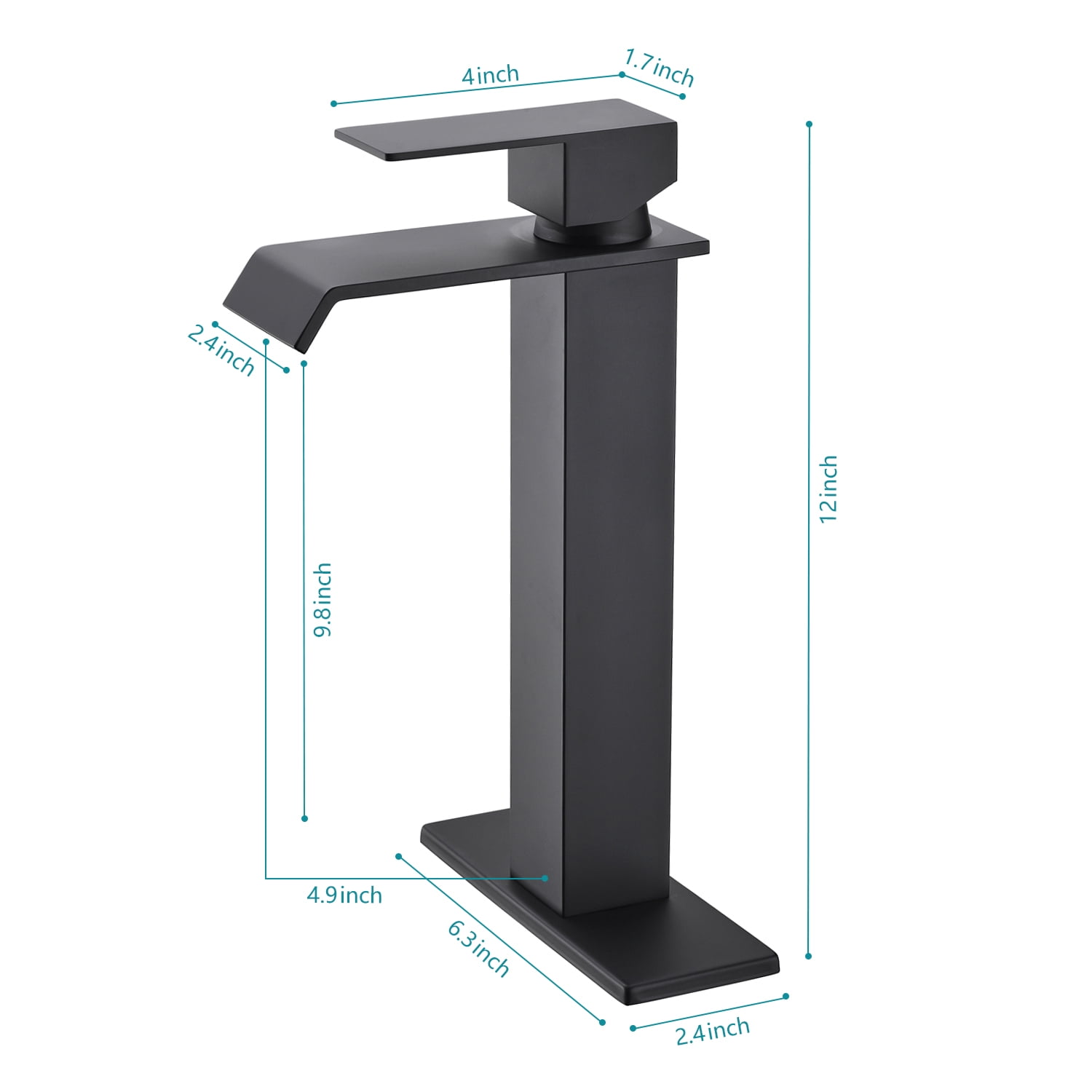 Waterfall Spout Bathroom Sink Single Handle Faucet with Pop-Up Drain (No Overflow)