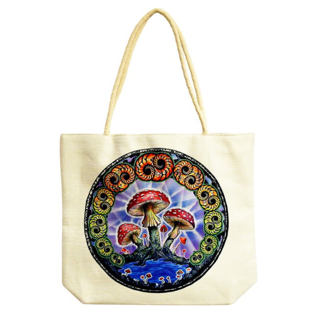 16"x15"x5" Jute Rope Handled Tote Bag Psychedelic Cat 
