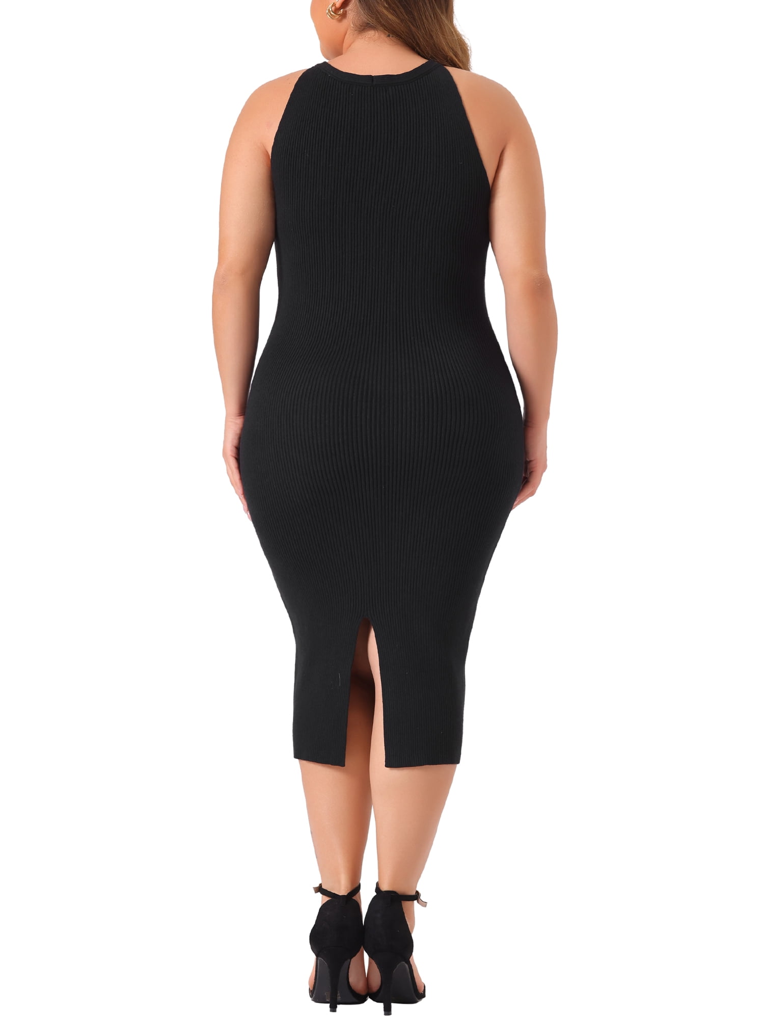DARING DIVA Plus Size Sweater Twist Front Halter Neck Midi Dress 3X Black