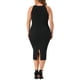 thumbnail image 3 of Vestido de suéter de talla grande Agnes Orinda para mujeres, con frente retorcido, cuello halter, acanalado, sin mangas, estilo bodycon, midi, 2X, negro, 3 of 6