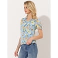 thumbnail image 4 of Blusa de Manga Corta Allegra K Con Cuello En V Y Volantes Florales Para Mujer Azul XS, 4 of 4