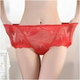thumbnail image 5 of Blueek Ladies Silk Lace wear,Mid-raist Hollow Buttocks Comfortable Briefs Embroidered Cotton Crotch Women's wear_Red_XXL, 5 of 5