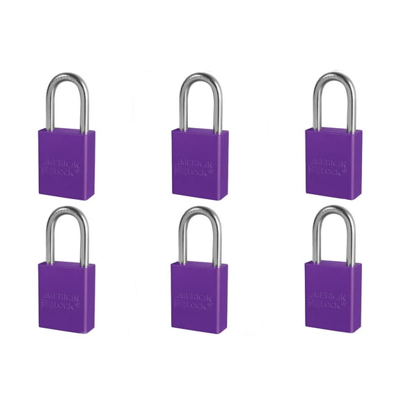 6 Pack American Lock A1106PRP KD Padlock With 1 1/2" Solid Aluminum Body 1 1/2" Shackle, Keyed Different
