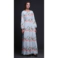 thumbnail image 2 of Bimba Moss Georgette Ranunculus & Chrysanthemum Floral Printed Womenâ€™s Long Sleeve MaxiÂ&nbsp;DressÂ&nbsp;Elastic Waist Gown-X-Large, 2 of 5