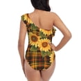 thumbnail image 5 of Sikiie Yellow Black Plaid Sunflower Print Women One Piece Swimsuits Tummy Control One Shoulder Bathing Suits Ruffle Swimwear, From S to XXL-Large, 5 of 6