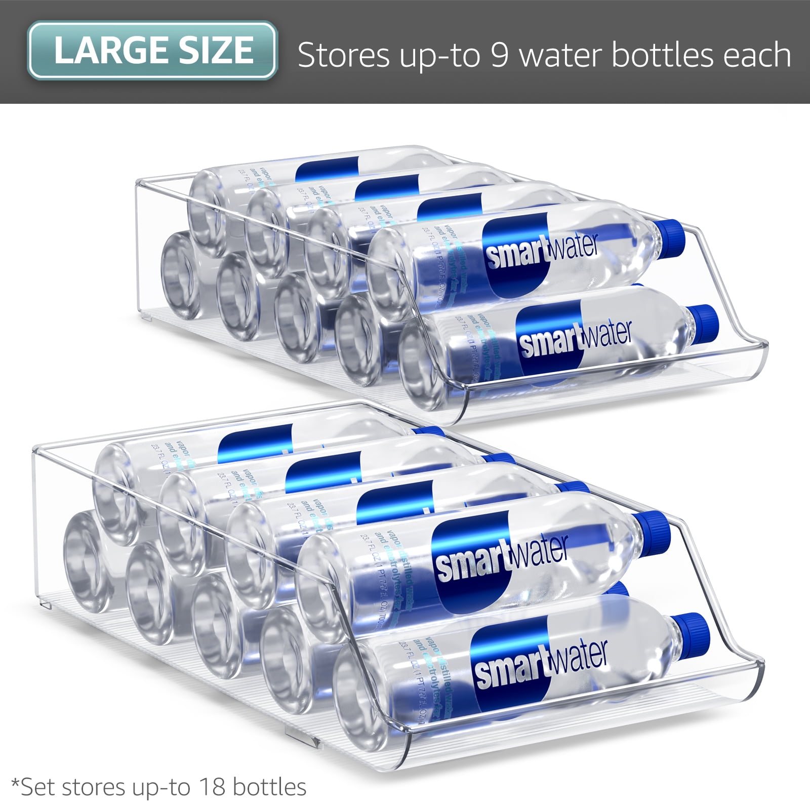 Sorbus Set of 2 Water Bottle Organizer Bins, Clear BPA-Free Fridge & Pantry Bottle Storage