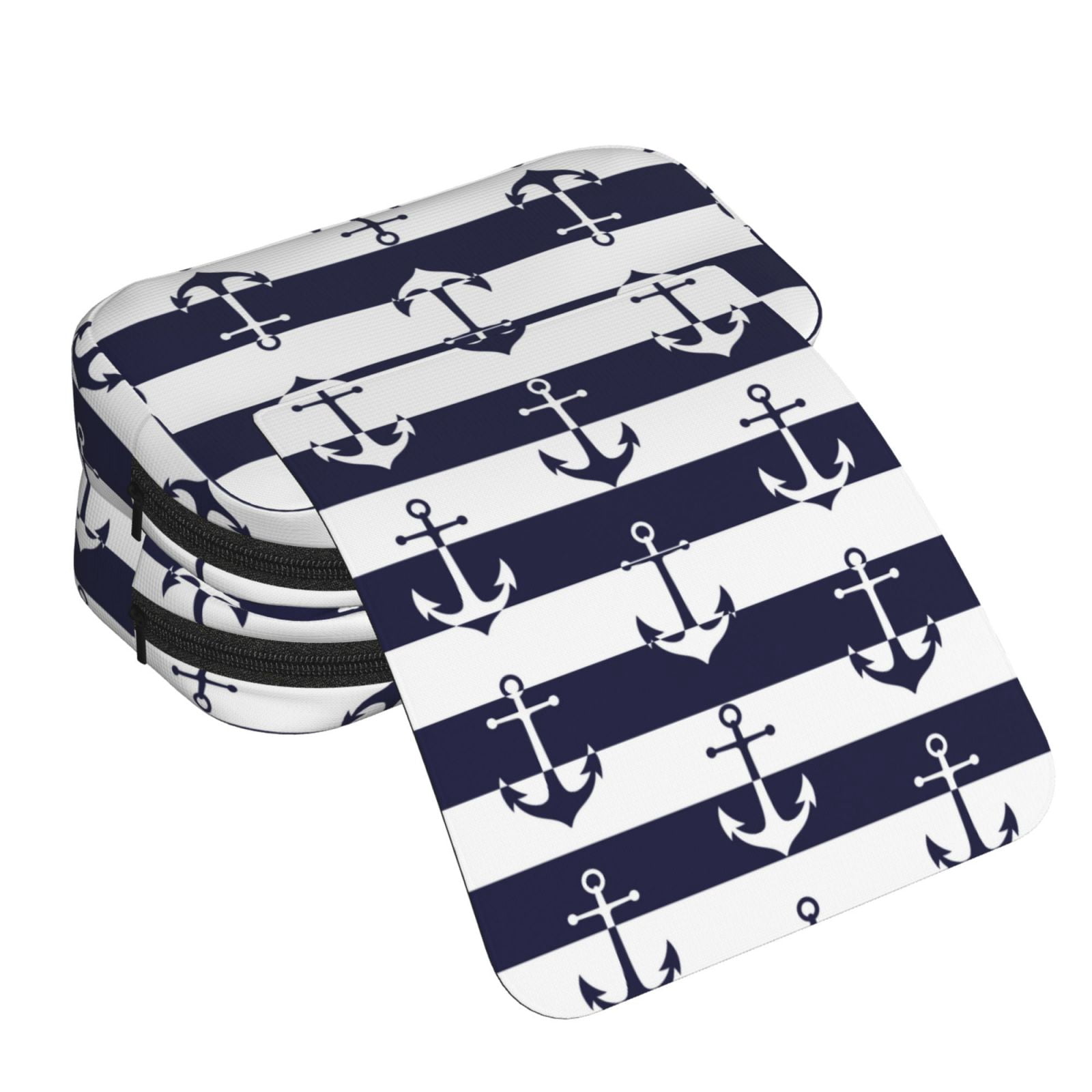 Rateoe Anchors Pattern Double Clamshell Pen Case, Storage Organizer with Two Zipper Compartments– Holds Up to 50 Pencils & Pens