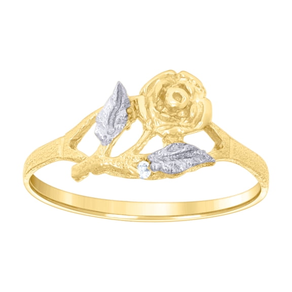 14k Two-tone Gold Womens Cubic Zirconia Flower Fashion Ring 8.8x1.3mm Wide Ring for Women