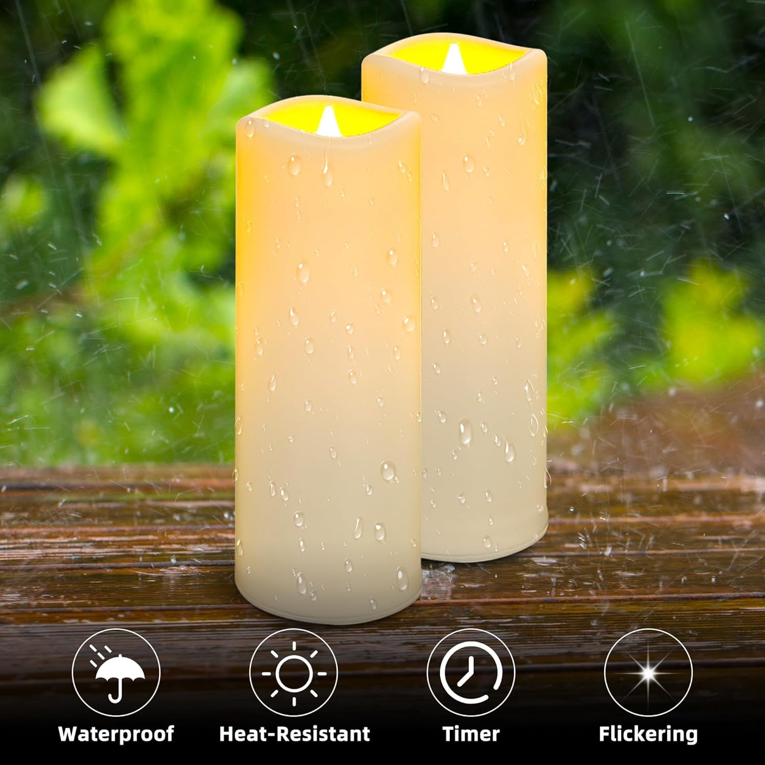 Flameless Candles Set of 9 Plastic LED Pillar Candles Battery Operated Candles Outdoor Waterproof Ivory Frosted with 10-Key Remote and Timers