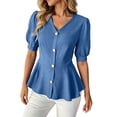 thumbnail image 3 of Women Business Casual Tops 2026 Summer Dressy Blouses Short Sleeve Peplum Work Shirts V Neck Office Outfit by Yigetop Blue L, 3 of 8