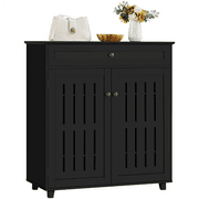 SmileMart 4 Tier Wooden Adjustable Shoe Storage Cabinet with 1 Drawer for Entryway,Black