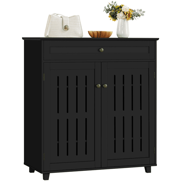 Alden Design 4 Tier Wooden Shoe Storage Cabinet with 1 Drawer for Entryway, Black