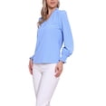 thumbnail image 4 of BLUSA V DE CUELLO RUFFLE VINTAGE INSPIRADA CHIC DE MANGA LARGA CASUAL PARA MUJER TALLA XL AZUL, 4 of 6