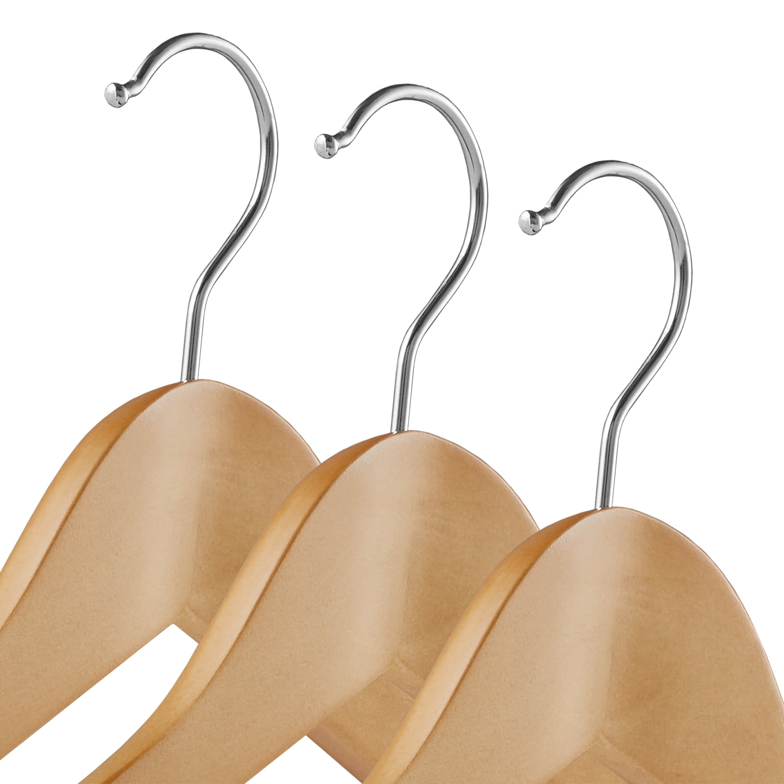 Casafield 6 Wide Shoulder Wooden Suit Hangers, Natural - Non-Slip Pant Bar & Swivel Hook