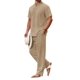 thumbnail image 1 of Conjunto de camisas Henley y pantalones de playa casuales de algodón de 2 piezas para hombre, 1 of 8
