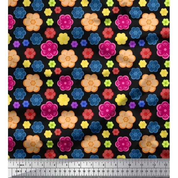 Soimoi Cotton Duck Fabric Flower Artistic Print Fabric by The Yard 42 Inch Wide