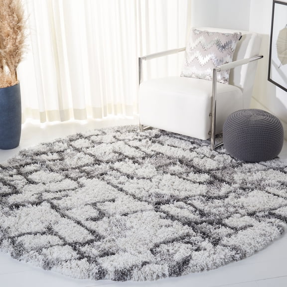 Safavieh Horizon Milica Abstract Shag Area Rug, Gray/Ivory, 6'7" x 6'7" Round