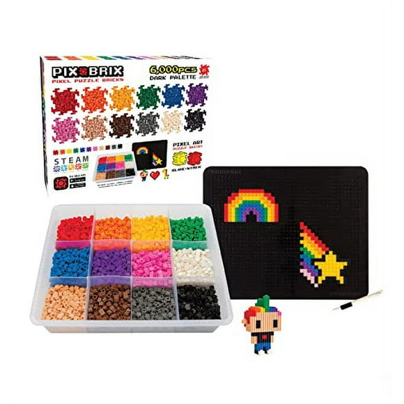 Pix Brix Pixel Art Puzzle Bricks – 6,000 Piece Pixel Art Container, 12 Color Dark Palette – Interlocking Building Bricks
