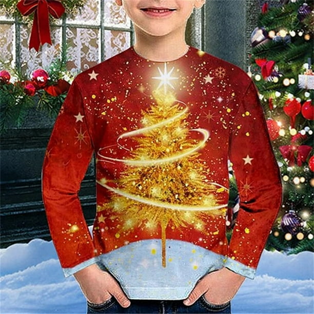 Ropa de Navidad para ninos ninos Papa Noel arbol de Navidad ciervo muneco de nieve camiseta roja camisetas de Festival para ninas con gato y
