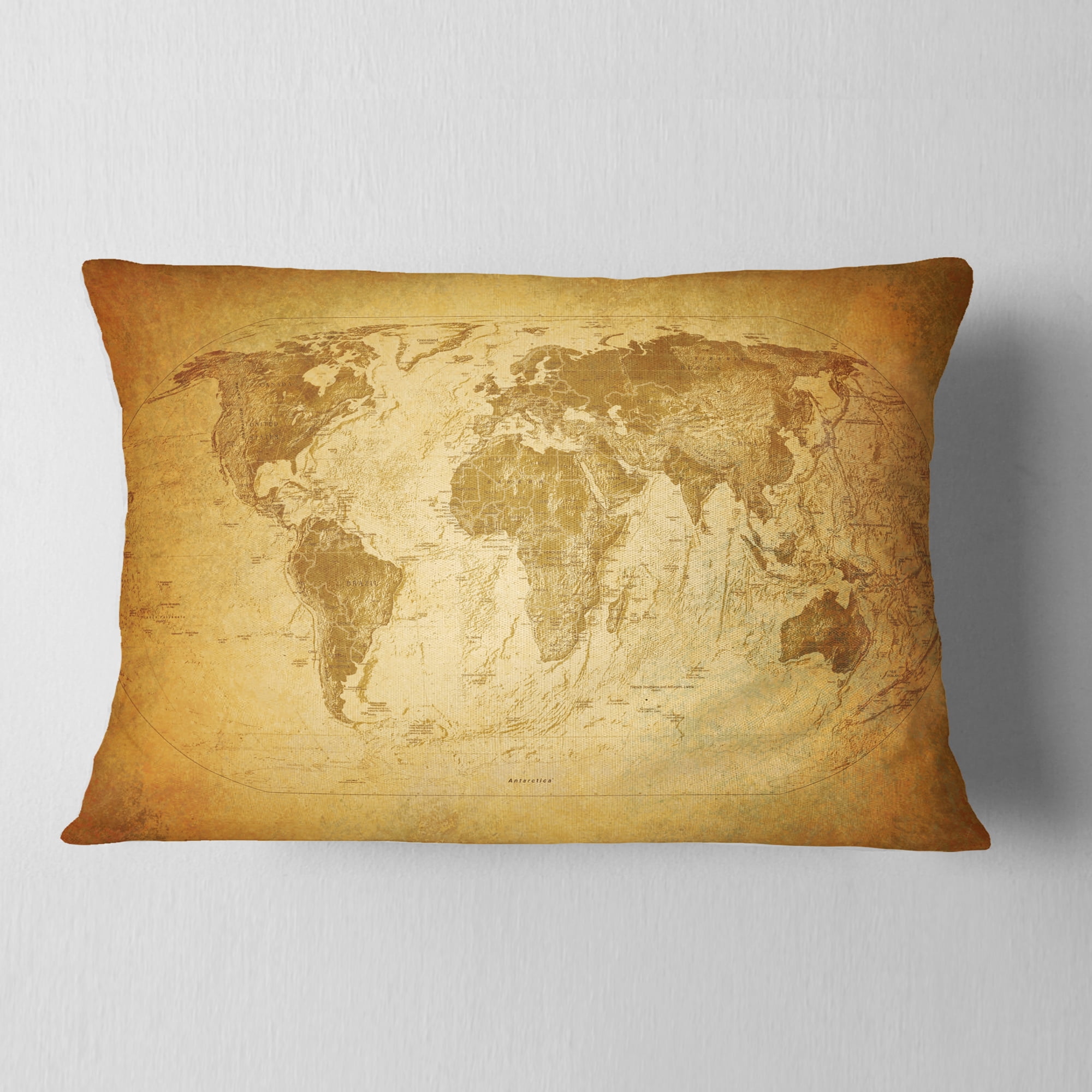 Designart Vintage Classic Map - Contemporary Throw Pillow - 12x20