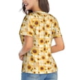 thumbnail image 3 of Vsdgher Coffee Plaid Sunflower Women Shirts V Neck Short Sleeve Tops T-Shirt Basic Tees, S to 3XLX-Large, 3 of 5