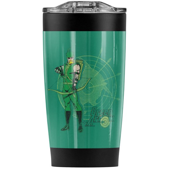 Justice League Green Arrow Bullseye Target Stainless Steel Tumbler 20 oz Coffee Travel Mug/Cup, Vacuum Insulated & Double Wall with Leakproof Sliding Lid | Great for Hot Drinks and Cold Beverages
