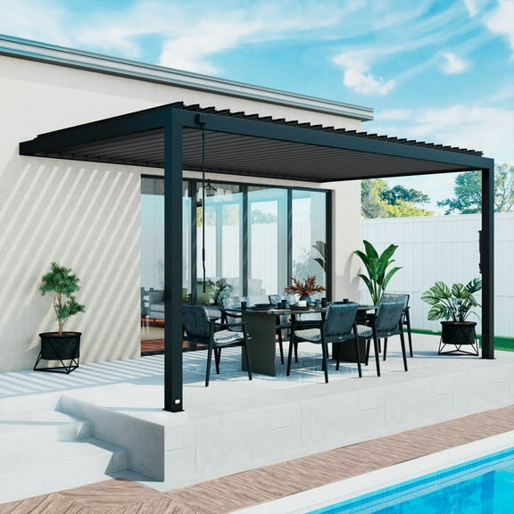 Backyard Discovery Evanston 16'x10' Steel Wall-Mounted Louvered Pergola, Adjustable Roof
