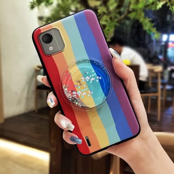 KDY-Phone Case For Nokia C110 4G, Rotatable stand Back Cover Durable Phone Lens Protection Kickstand Waterproof Anti-knock cute Dirt-resistant Quicksand Cartoon Fashion Design Glitter