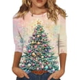 thumbnail image 2 of Christmas Long Sleeve Shirts for Women Aloohaidyvio Women's Casual 3/4 Sleeve Christmas T-Shirts Round Neck Cute Tunic Tops Basic Tees, 2 of 5