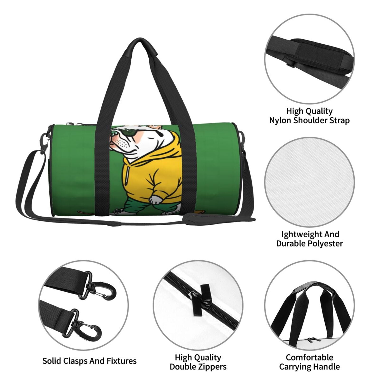 Vsdgher Cool Skateboarding Bulldog 45L Foldable Duffel Bag, Sports Gym Bag,Overnight Bag, Portable Weekender Bag for Airplanes