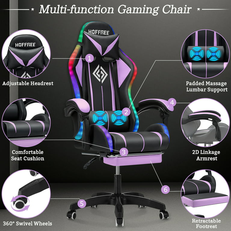 MoNiBloom Massage Video Game Chair, Recliner High Back Gaming Chair with  Lumbar Support & Footrest, Theater Seating with Speaker, Black