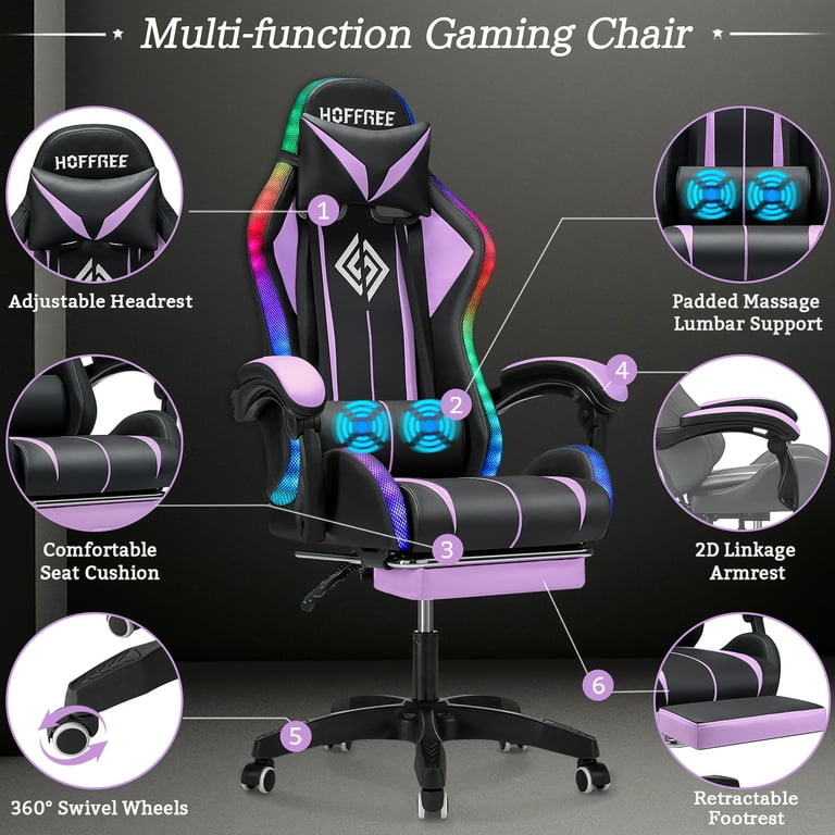 Hoffree Gaming Chair with Bluetooth Speakers and Footrest Massage