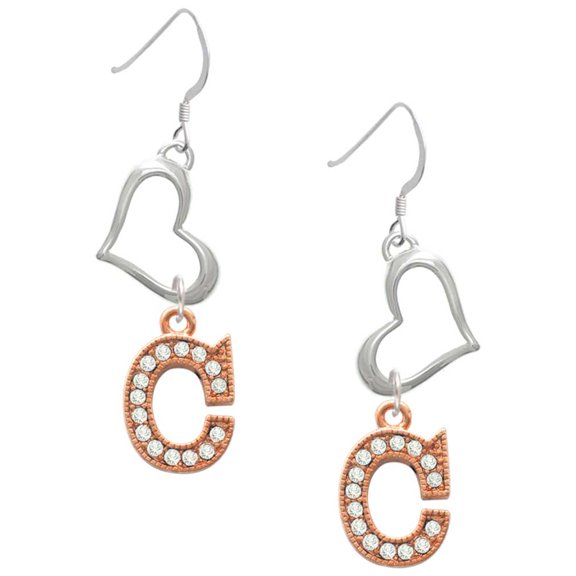 Delight Jewelry Rose Goldtone Crystal Initial - C - Open Heart French Earrings