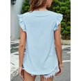 thumbnail image 4 of Womens Casual Tops for Women Crewneck Ruffle Short Sleeve Blouses Blue XL, 4 of 9