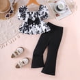 thumbnail image 2 of TOWED22 Girls Summer Outfits Casual Clothes Set Sweet Floral Ruffle Hem Tee Flared Pants Black,4-5 Y, 2 of 6