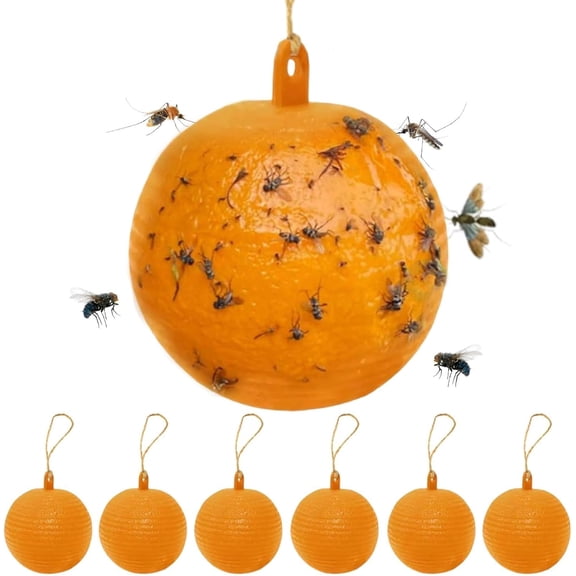 ACDANC 6 PCS Fly Traps Ball Fly Trap Indoor, Hanging Fly Bugs Sticky Ball Outdoor, Gnat Trap Ball for House Plants Kitchen Drain Yard Garden (6PCS, Yellow)