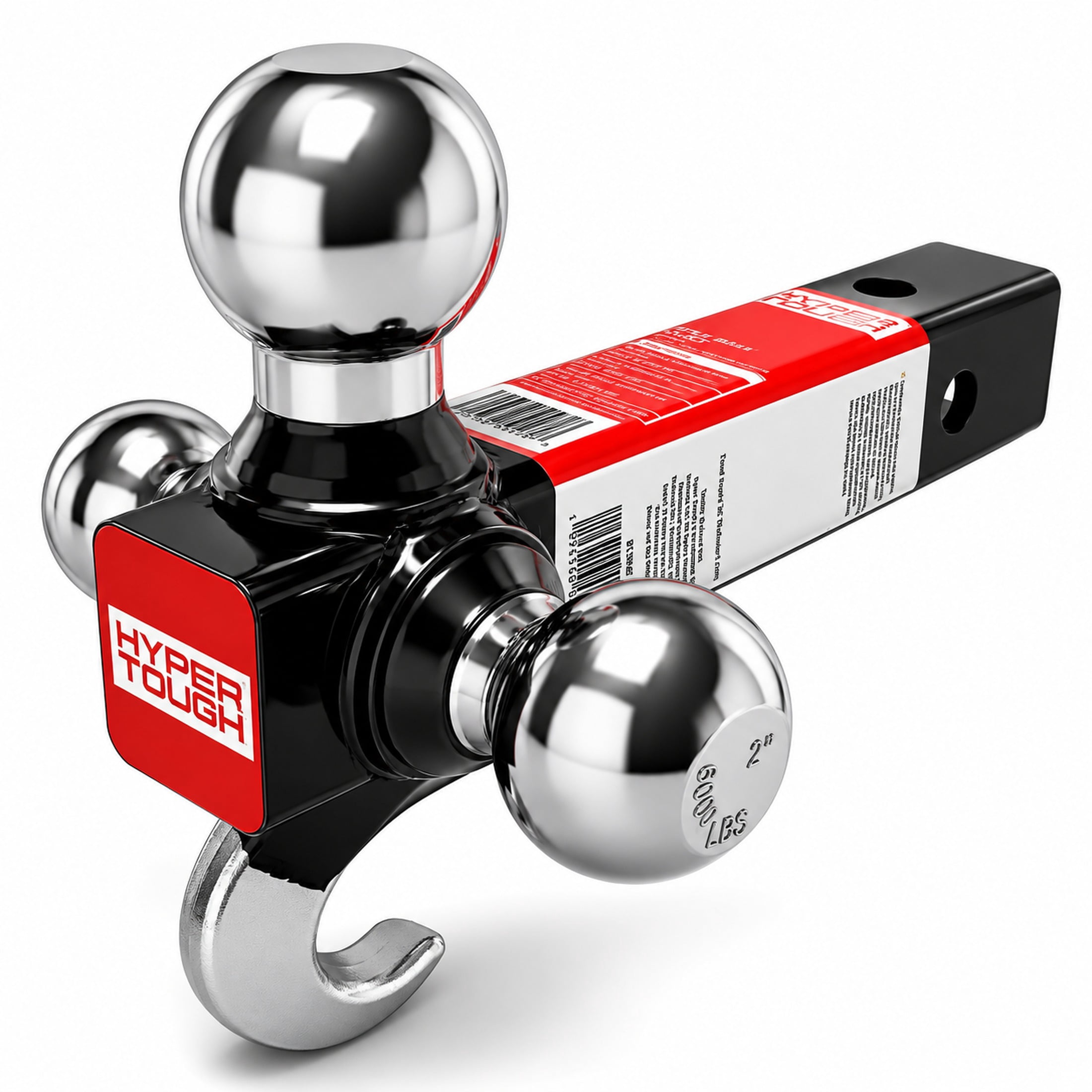 Hyper Tough Automotive Tri-Ball Mount with Hook, Steel, Class V, 1-7/8", 2" & 2-5/16" Hitch Ball, Black
