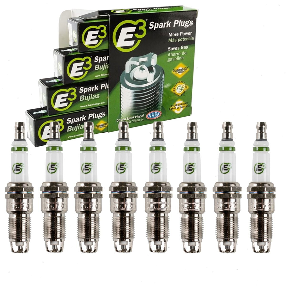 8 pc E3 Spark Plugs compatible with Chevrolet Silverado 1500 4.8L 5.3L 6.0L 6.2L V8 1999-2013