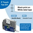 thumbnail image 3 of 5-Pack 231 Label Maker Tape for Brother P Touch TZc231 Tape Label Tape 12mm 0.47 Inch Laminated White Label Maker Tape Compatible for TZc-231 for P Touch PT-D210 PTH110 PT-D220 PTD600, 26.2 Feet, 3 of 8