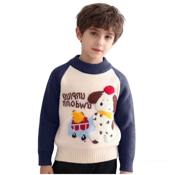 IVEYRTF Kids Pullover Sweater Boys Casual Knitted Tops with Adorable Puppy Print Cozy Warm Round Neck for Everyday Wear Soft Comfortable Childrens Outerwear for Cool Weather(Gray,7-8 Years)